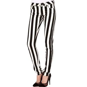 Casual Spring Women Pencil Pants High Waist Cotton Black White Striped Women's Pants Fashion Office Slim Women Trousers