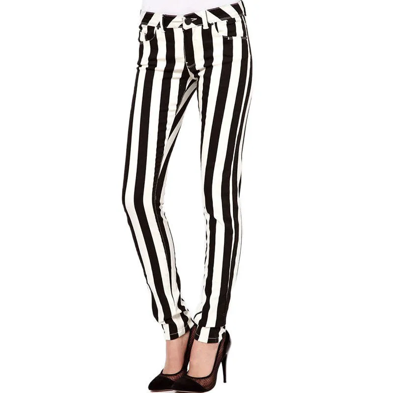 Casual Spring Women Pencil Pants High Waist Cotton Black White Striped Women's Pants Fashion Office Slim Women Trousers