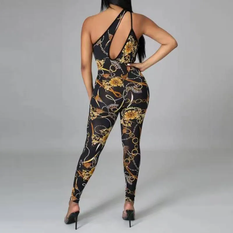 Chains Print Sleeveless Hollow Out Jumpsuit