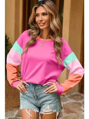 Collins Color Block Patchwork Long Sleeve - Pink