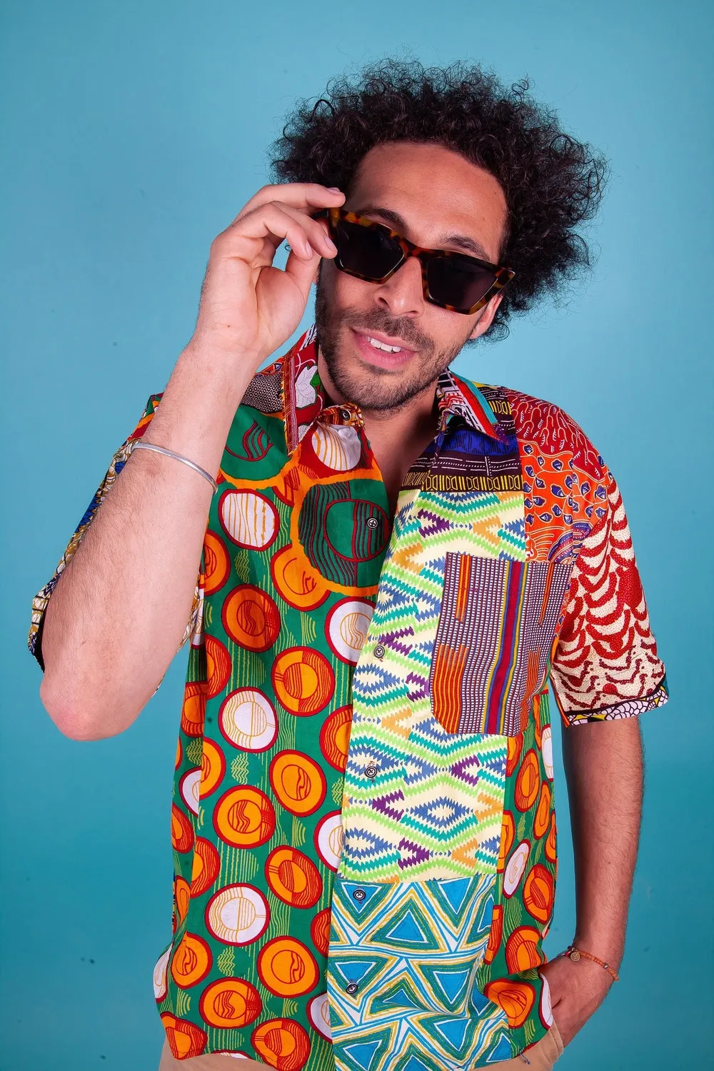 Colour Me Crazy Patchwork African Print Short Sleeve Shirt