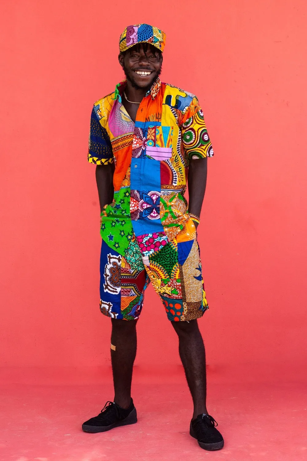 Colour Me Crazy Patchwork African Print Short Sleeve Shirt