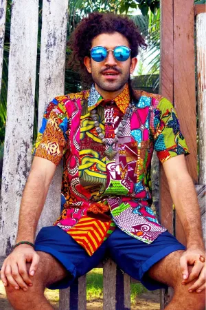 Colour Me Crazy Patchwork African Print Short Sleeve Shirt