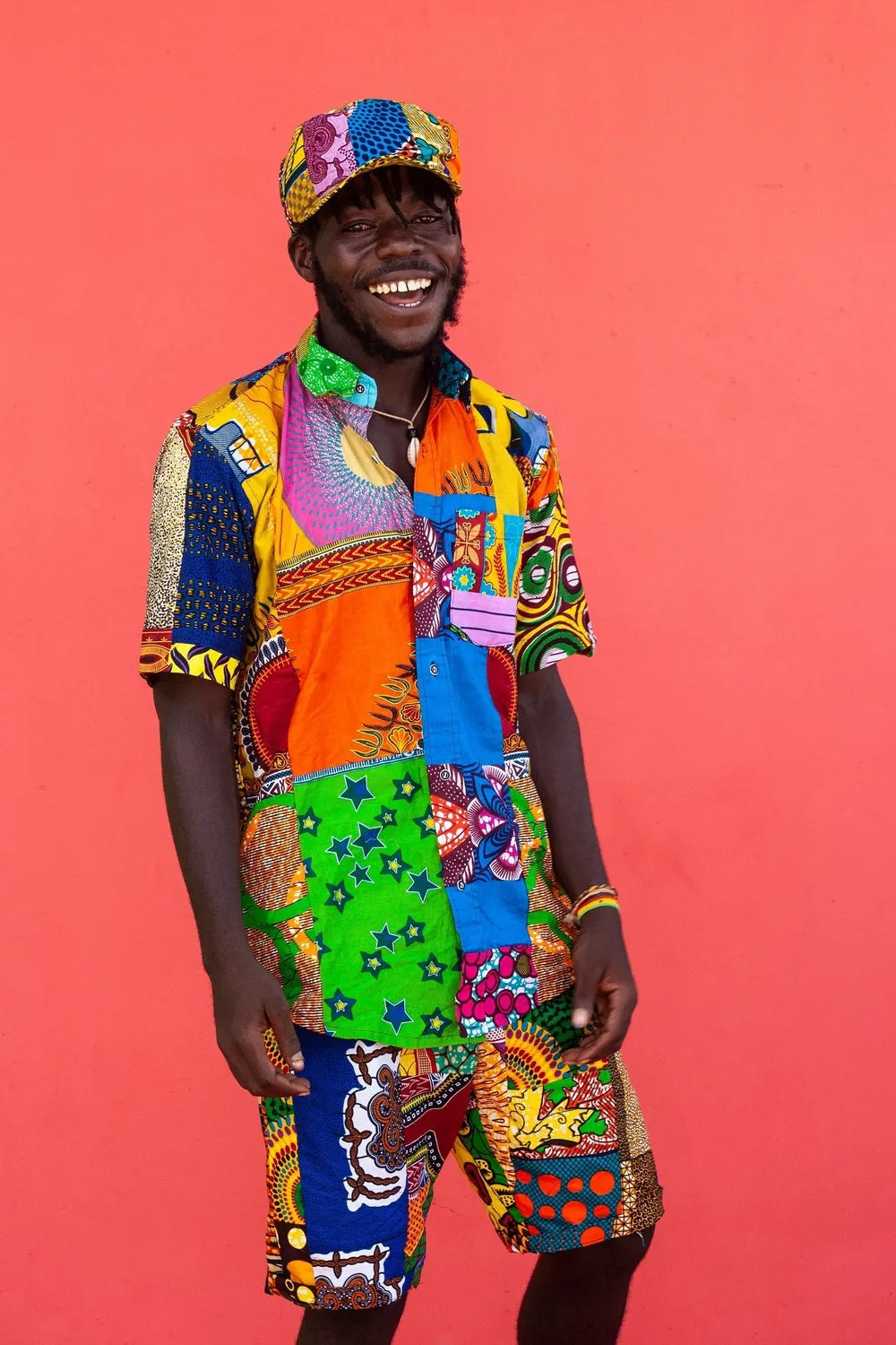 Colour Me Crazy Patchwork African Print Short Sleeve Shirt