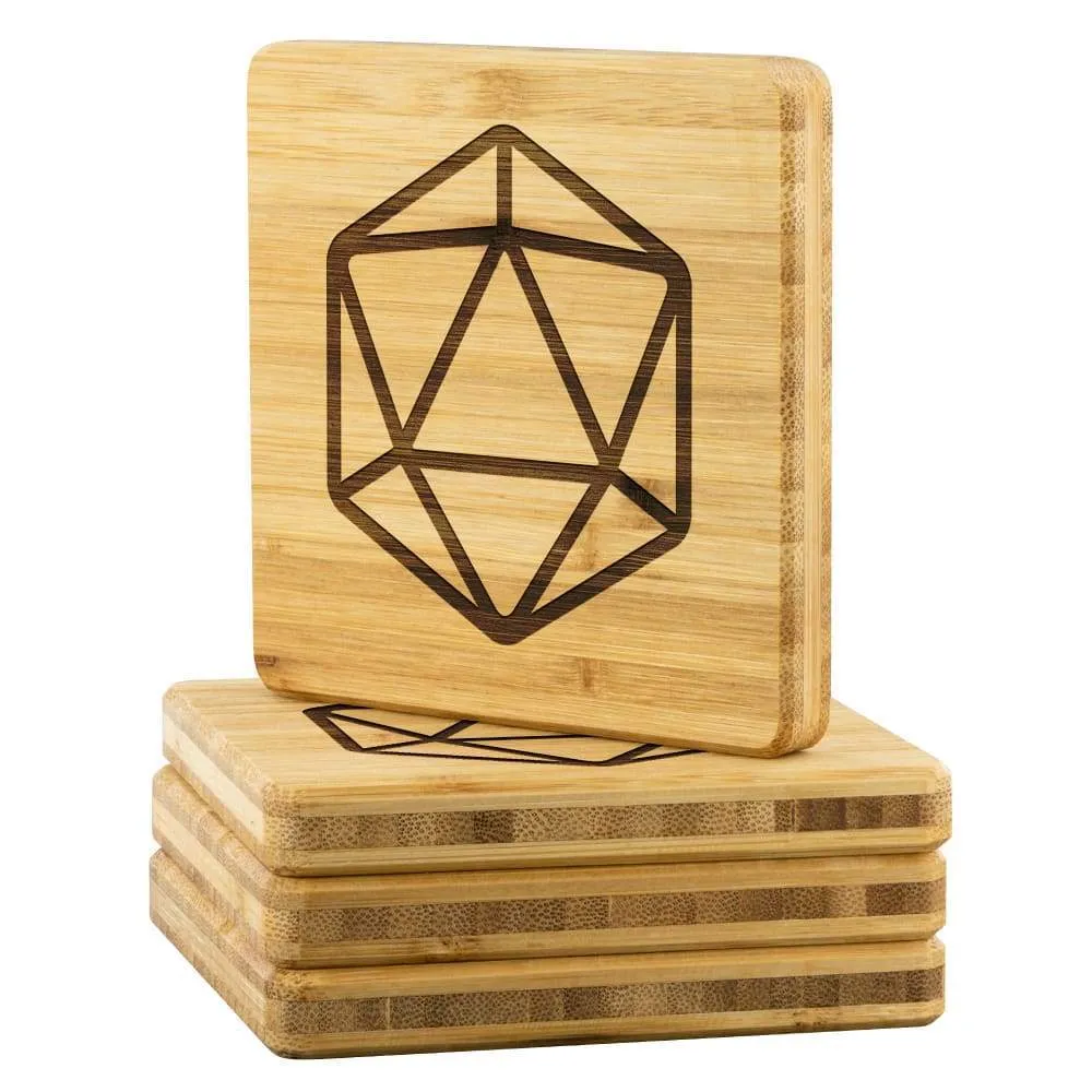 D20 Dice Bamboo Coasters - Set of 4