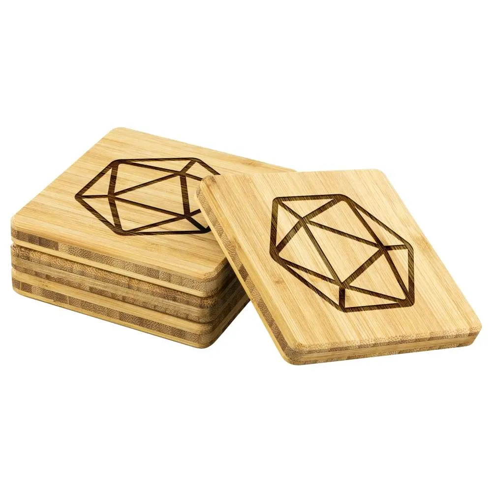 D20 Dice Bamboo Coasters - Set of 4
