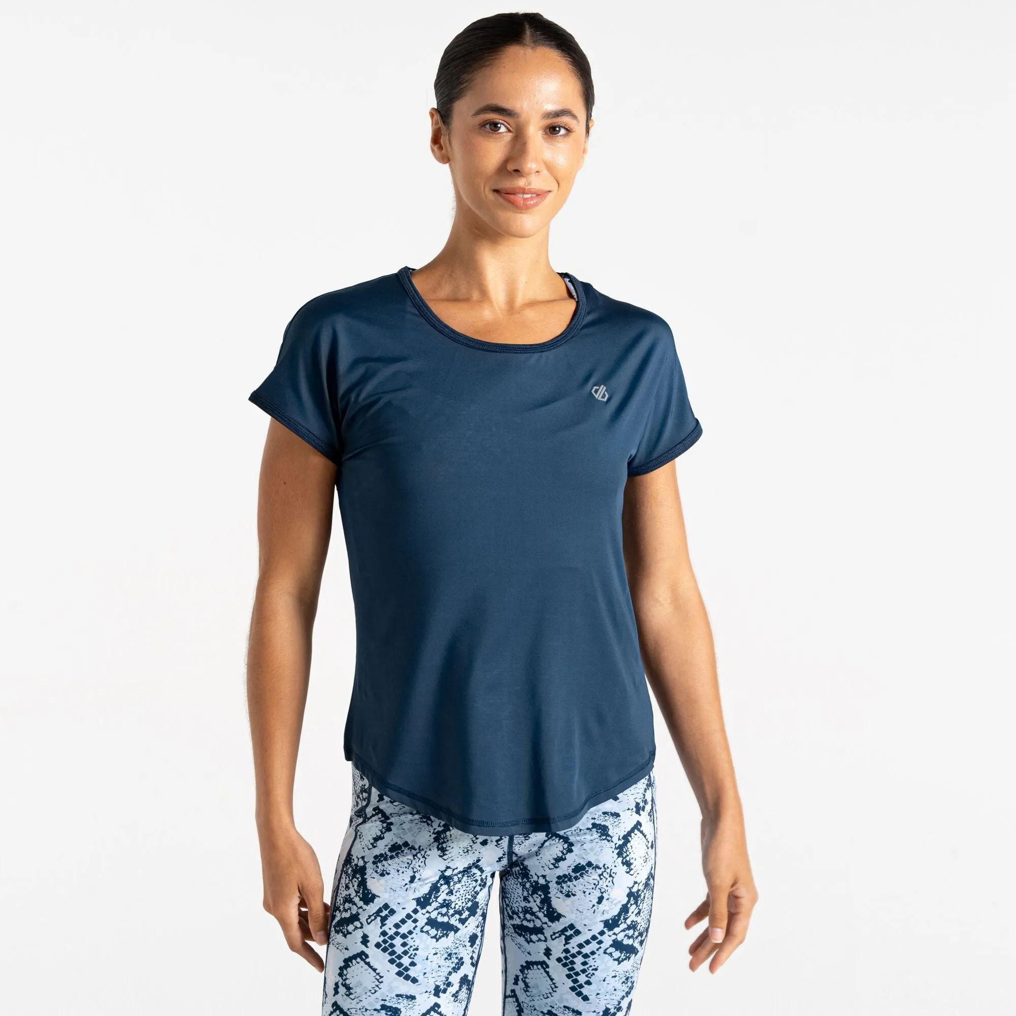Dare2b Ladies Chase Moisture Wicking Lightweight Antibacterial ExerciseT-Shirt-DENIM BLUE