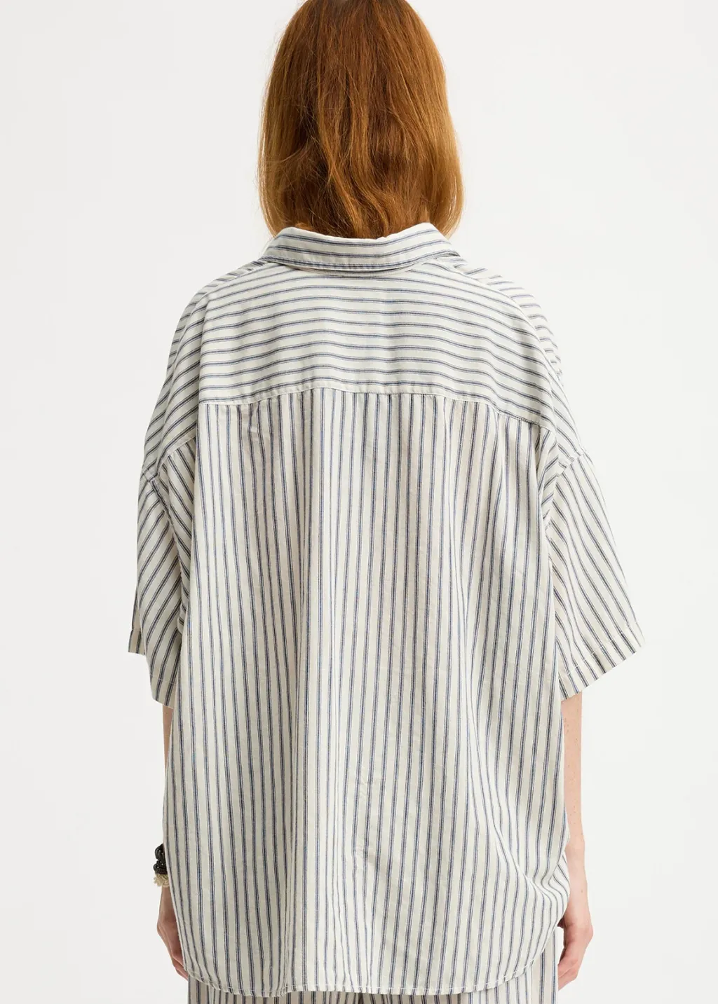 Denimist Short Sleeve Button Down in Blue Ticking Stripe