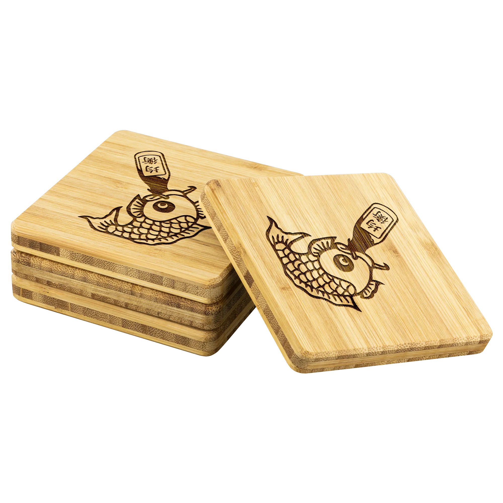 Drunk Like Fish - Bamboo Coaster Set
