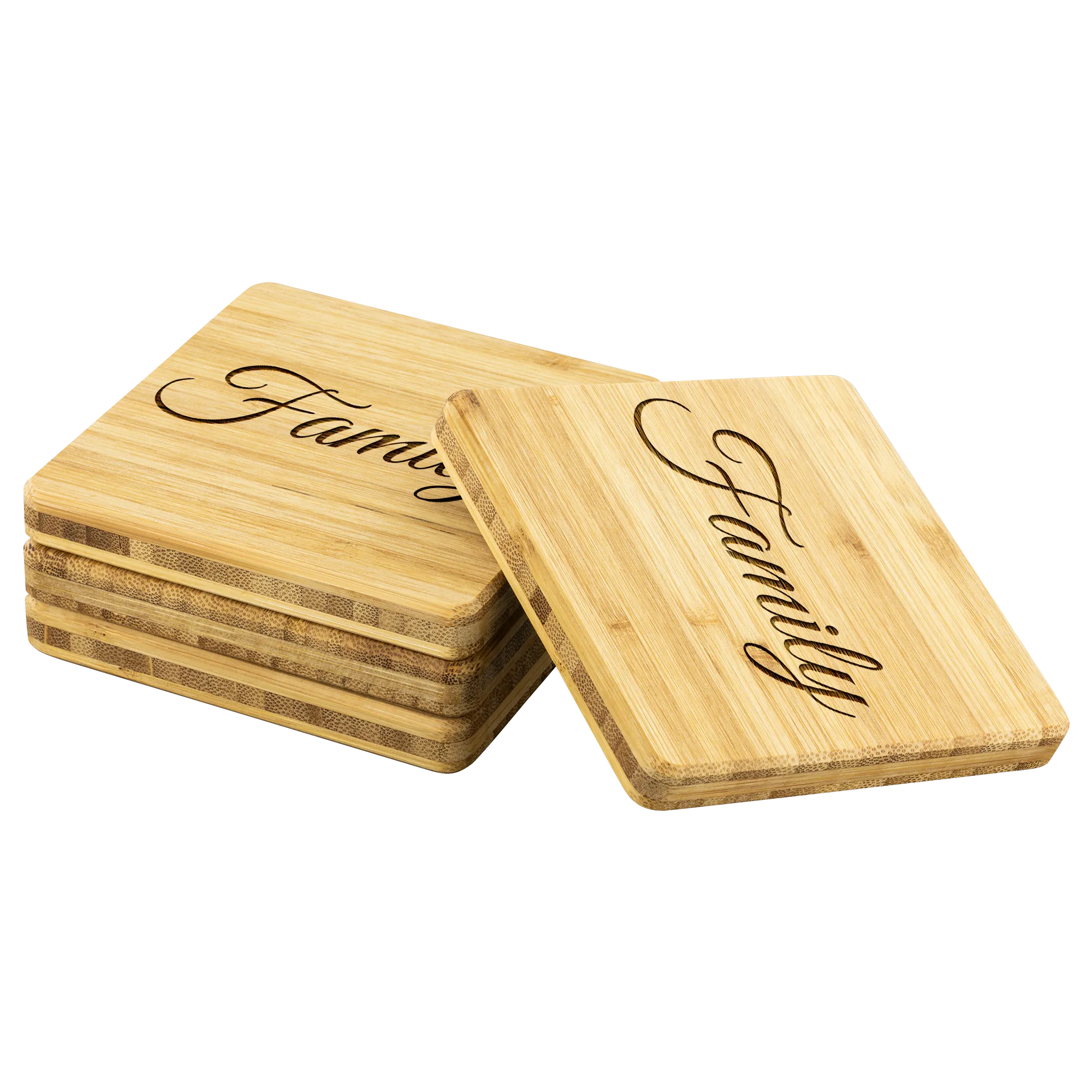 Etched Family Bamboo Coasters (sets of 4)