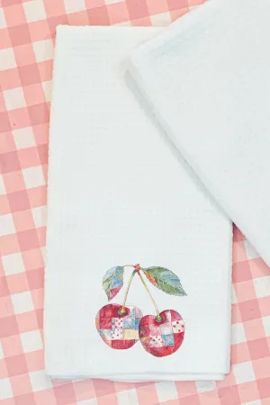 Faux Patchwork Cherries Waffle Kitchen Towel