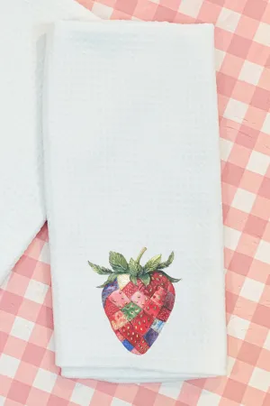 Faux Patchwork Strawberry Waffle Kitchen Towel
