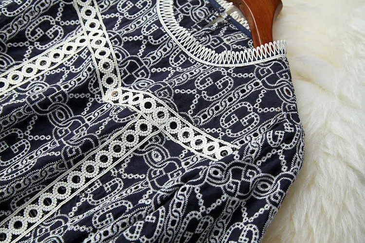 Flared Sleeve Hollow Out Embroidery Tops Shorts Two-piece Set