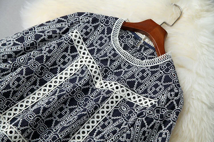Flared Sleeve Hollow Out Embroidery Tops Shorts Two-piece Set