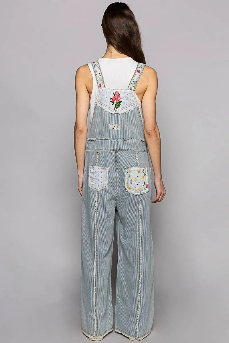 Floral patchwork embroidery overall