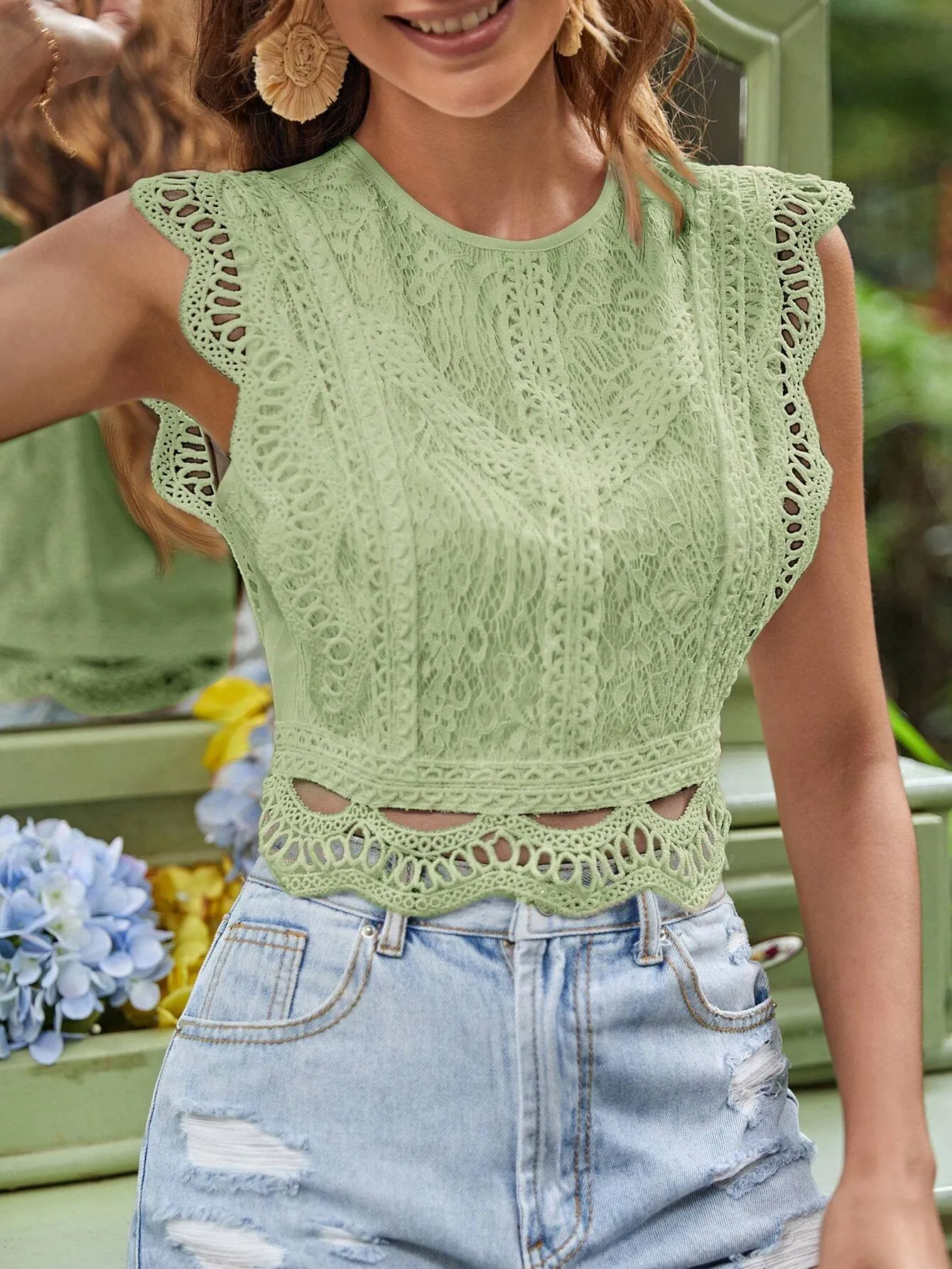 Frenchy Women's Summer Round Neck Pride Shirt,Teacher Clothes Lace Patchwork Solid Color Sleeveless Blouse,Frenchy Women White Lace Casual Elegant Teacher Work Women Birthday Shirt