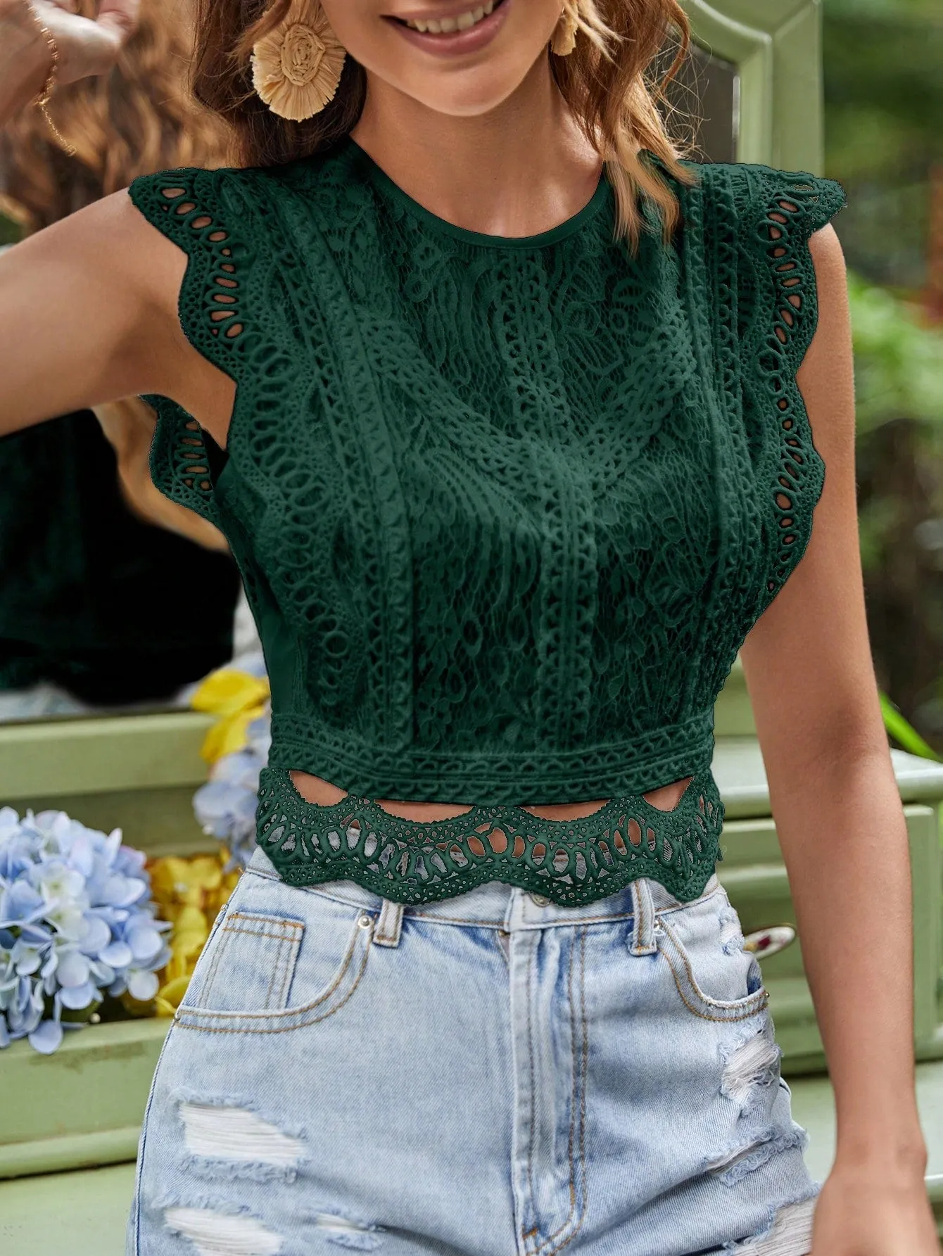 Frenchy Women's Summer Round Neck Pride Shirt,Teacher Clothes Lace Patchwork Solid Color Sleeveless Blouse,Frenchy Women White Lace Casual Elegant Teacher Work Women Birthday Shirt