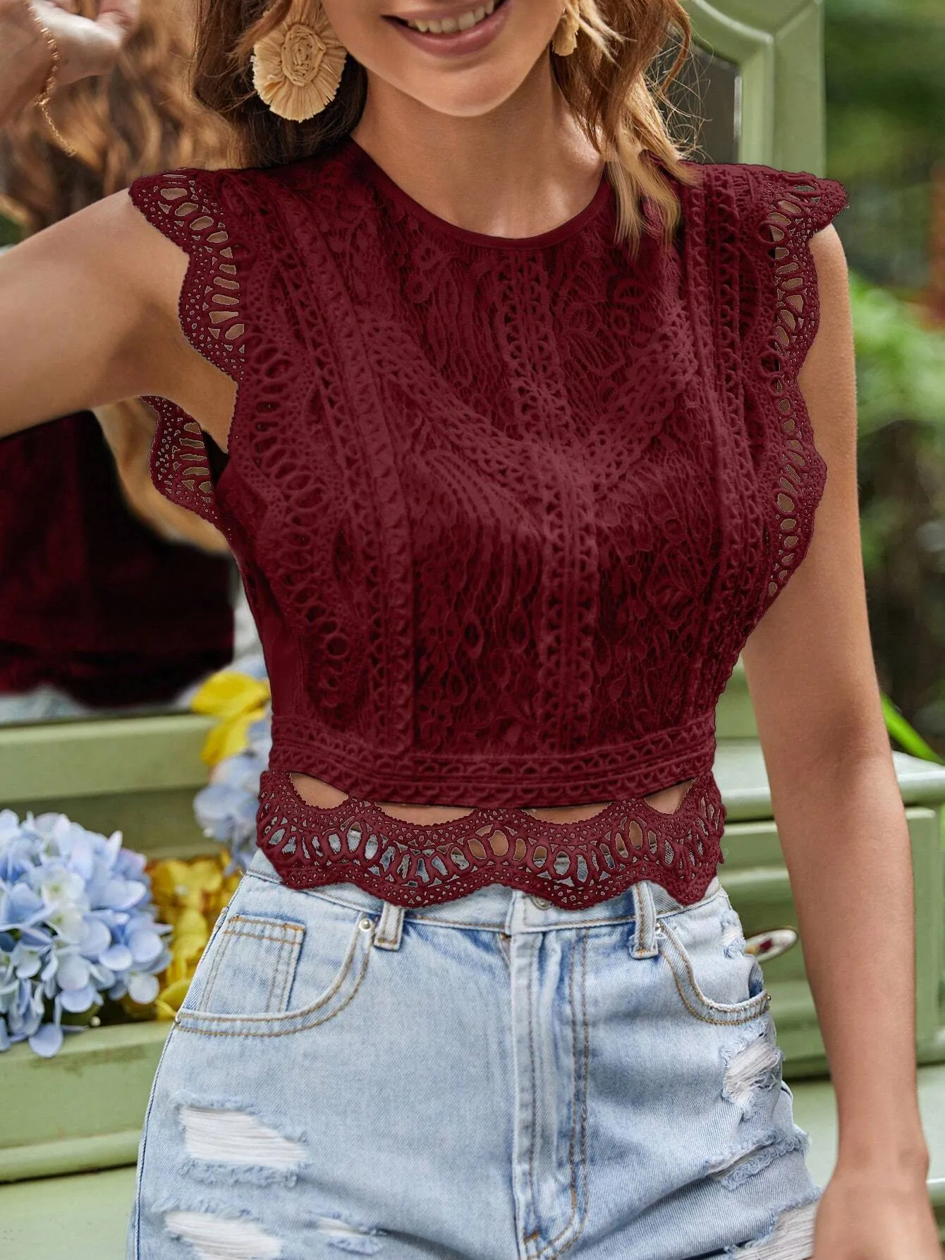Frenchy Women's Summer Round Neck Pride Shirt,Teacher Clothes Lace Patchwork Solid Color Sleeveless Blouse,Frenchy Women White Lace Casual Elegant Teacher Work Women Birthday Shirt