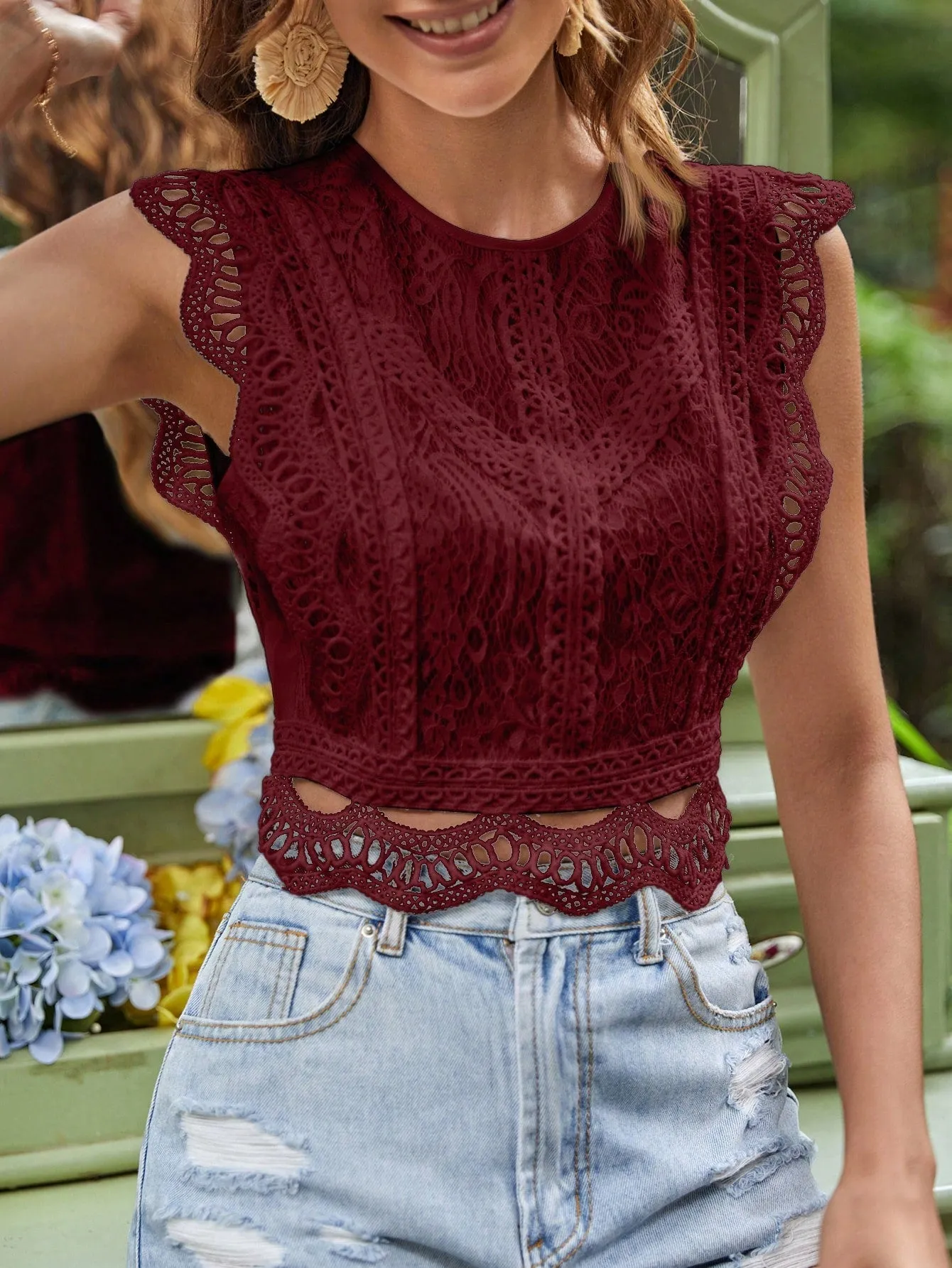 Frenchy Women's Summer Round Neck Pride Shirt,Teacher Clothes Lace Patchwork Solid Color Sleeveless Blouse,Frenchy Women White Lace Casual Elegant Teacher Work Women Birthday Shirt
