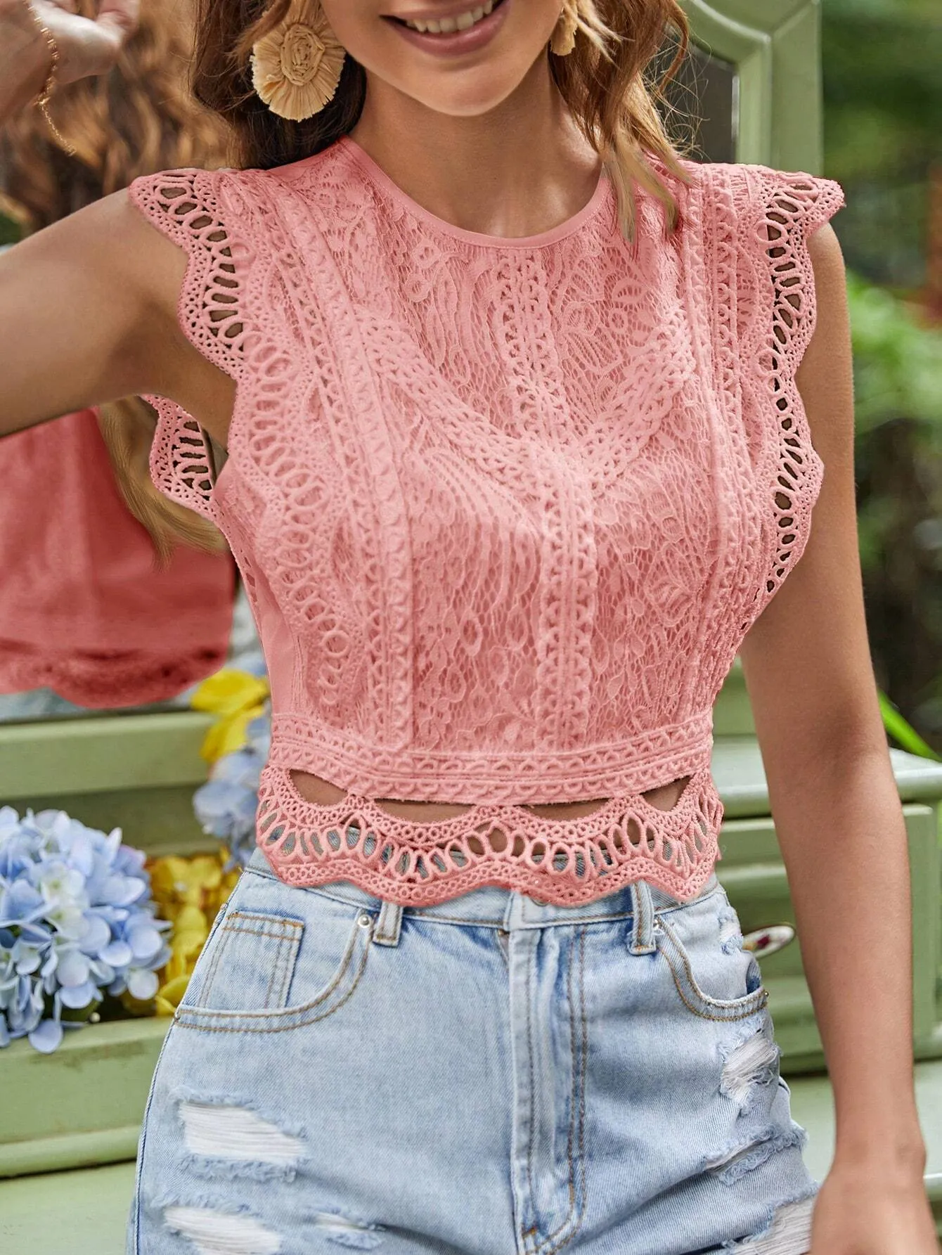 Frenchy Women's Summer Round Neck Pride Shirt,Teacher Clothes Lace Patchwork Solid Color Sleeveless Blouse,Frenchy Women White Lace Casual Elegant Teacher Work Women Birthday Shirt