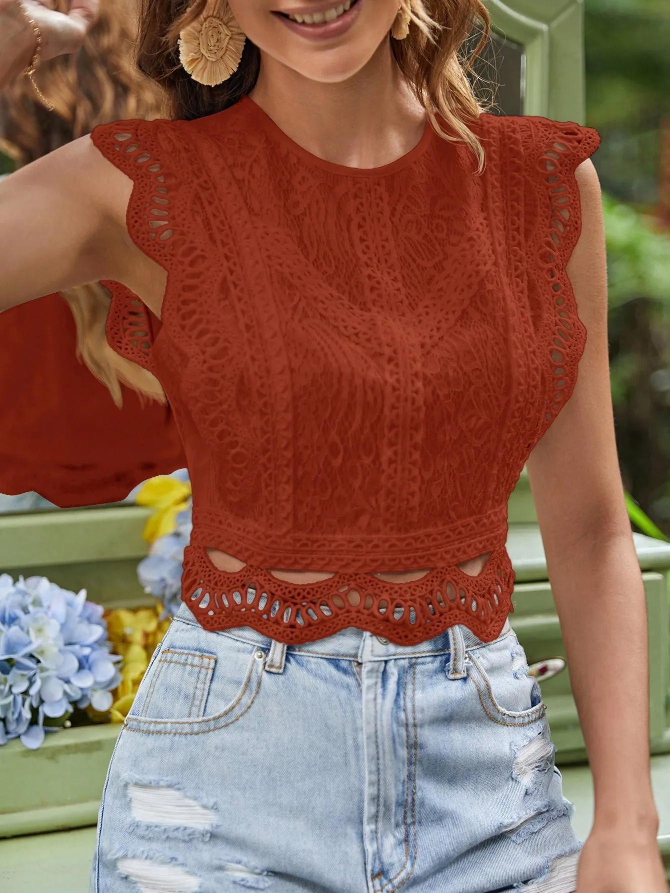 Frenchy Women's Summer Round Neck Pride Shirt,Teacher Clothes Lace Patchwork Solid Color Sleeveless Blouse,Frenchy Women White Lace Casual Elegant Teacher Work Women Birthday Shirt