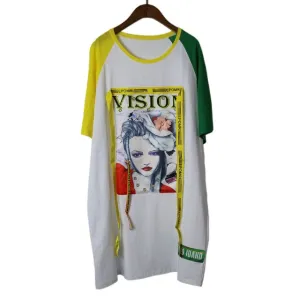 Harajuku Style Summer Fashion Tees Tops Street Wear T shirt Dress Contrast Color T-shirt Oversized