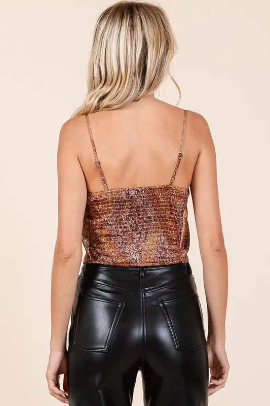 Hazel Blues® |  Mittoshop Paisley Patchwork Print Satin Cowl Neck Crop Cami
