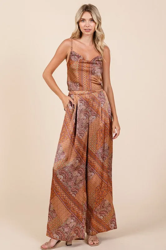 Hazel Blues® |  Mittoshop Paisley Patchwork Print Satin Cowl Neck Crop Cami