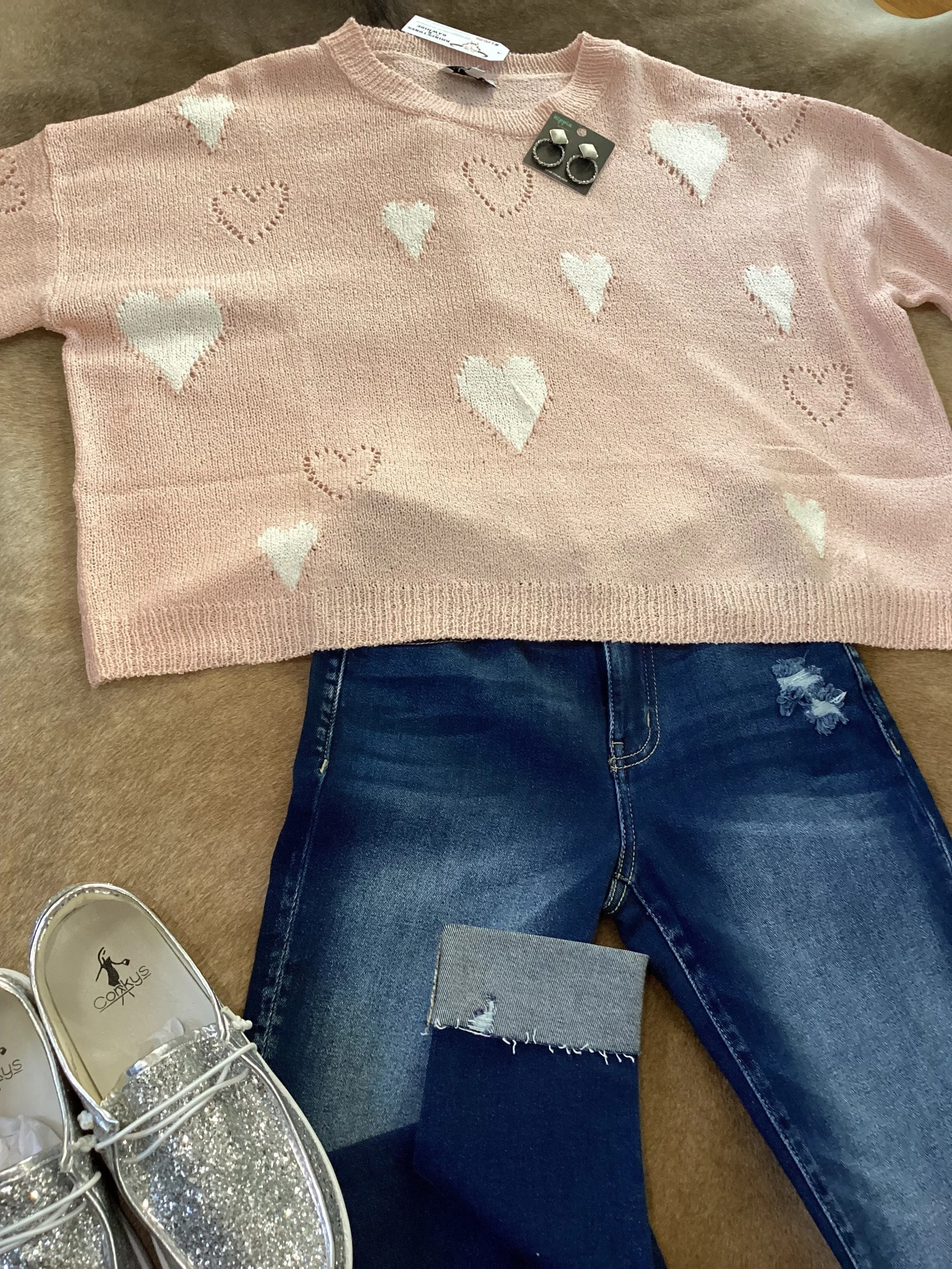 Heart Rib Knit Sweater - Medium