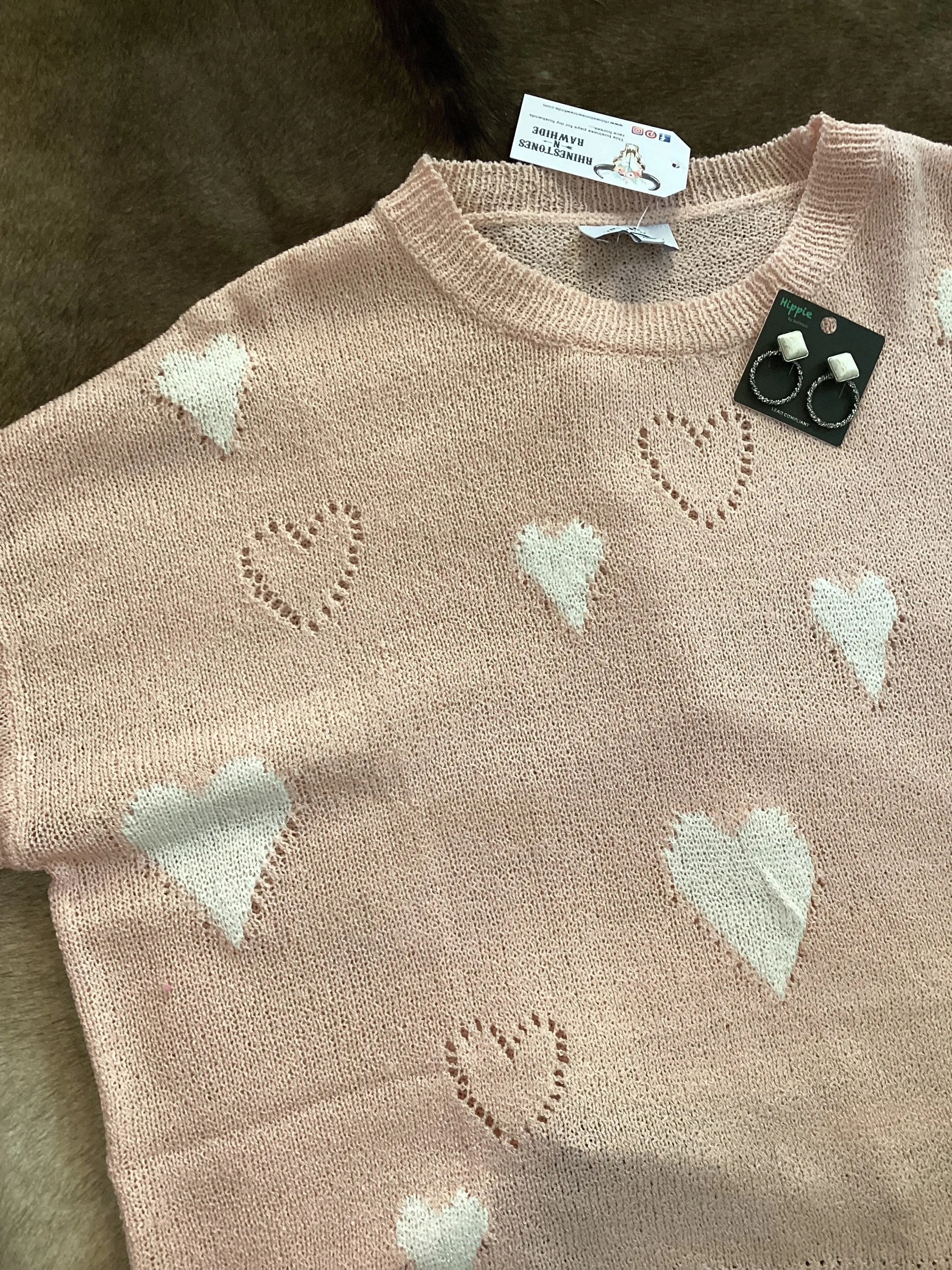 Heart Rib Knit Sweater - Medium
