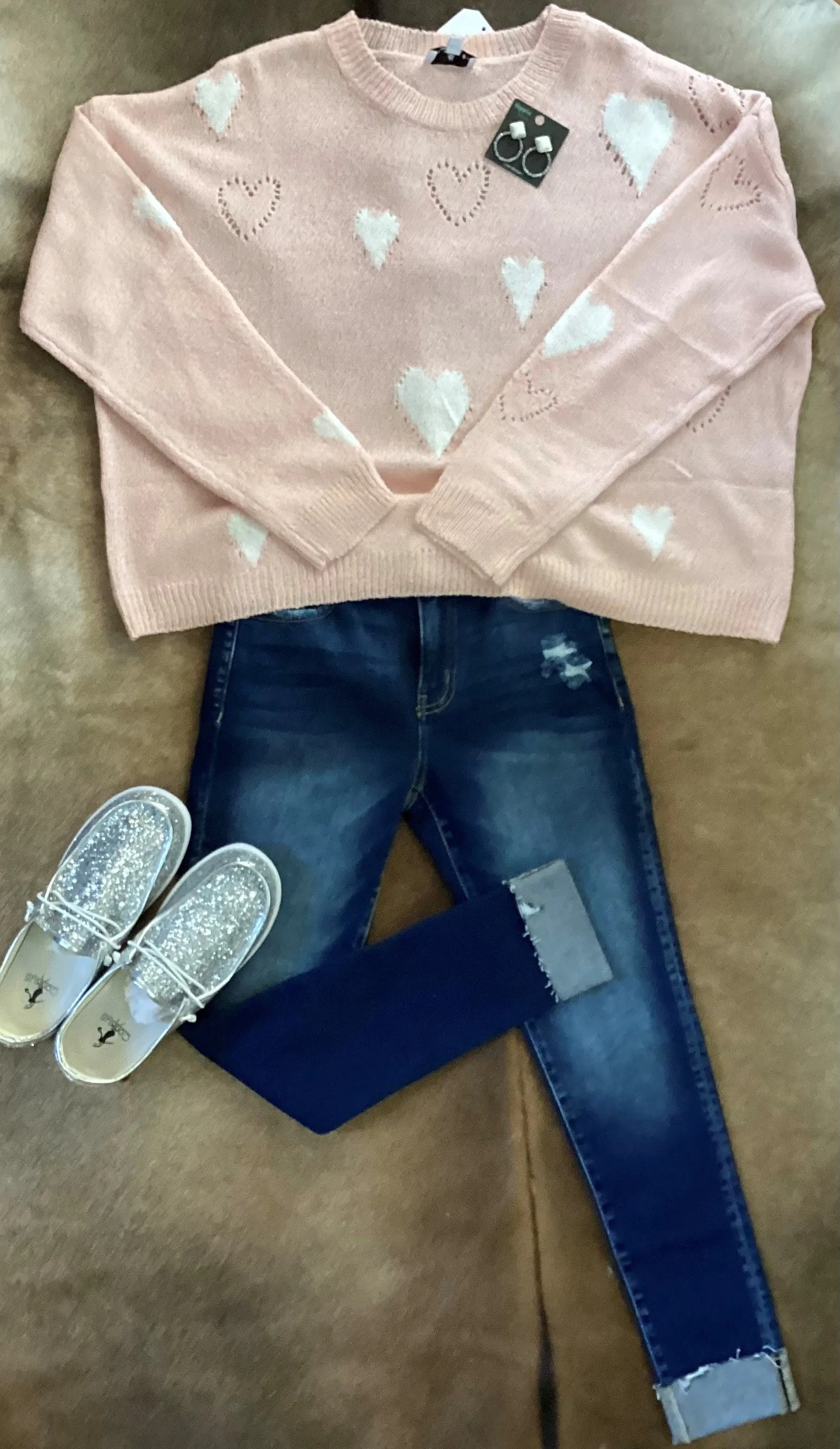 Heart Rib Knit Sweater - Medium