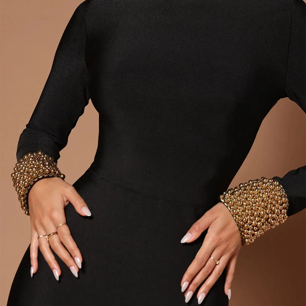 High Neck Back Hollow-out Maxi Bandage Dress HL9992