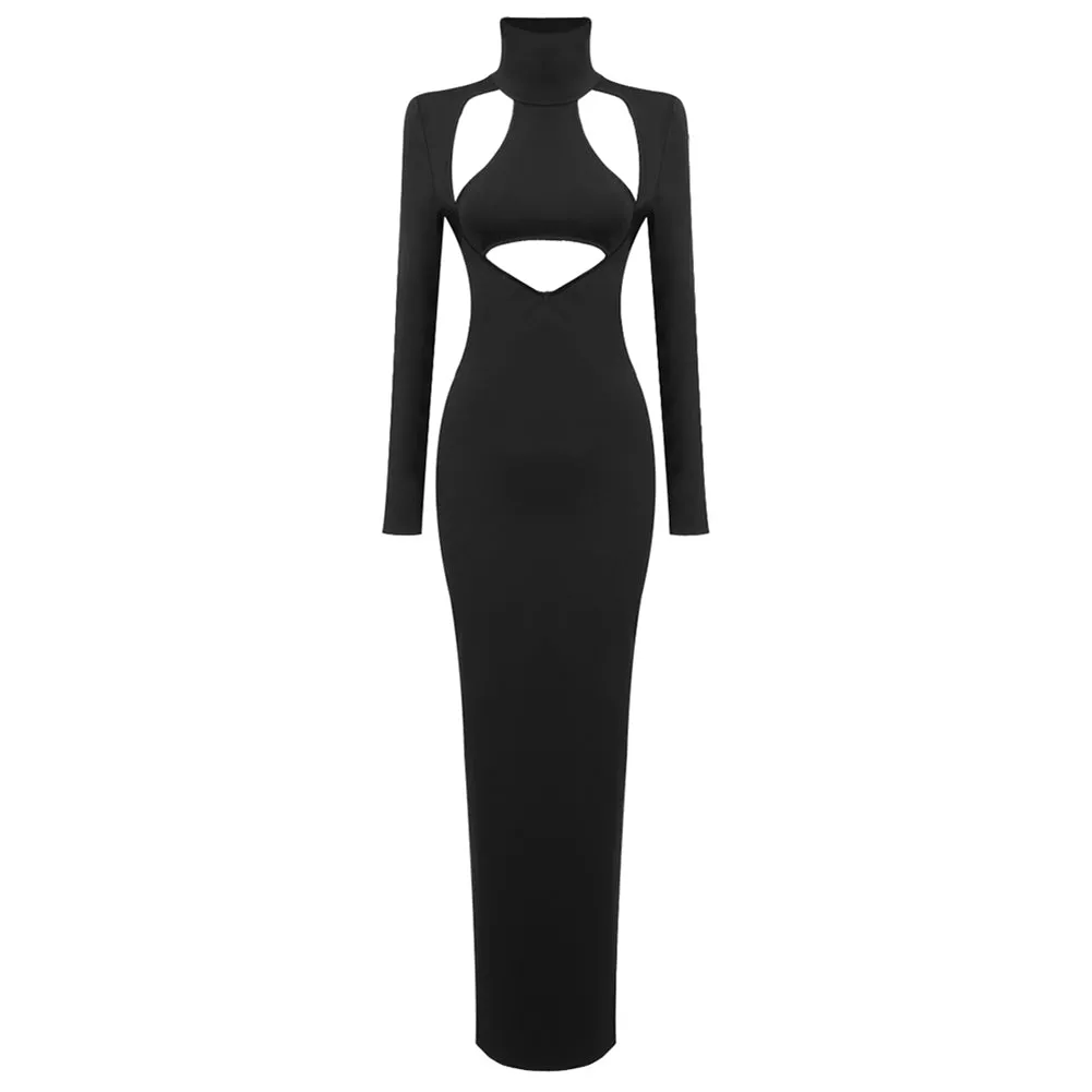High Neck Hollow Out Maxi Bodycon Dress BD2417