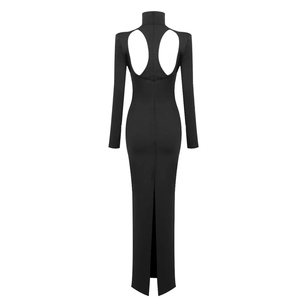 High Neck Hollow Out Maxi Bodycon Dress BD2417