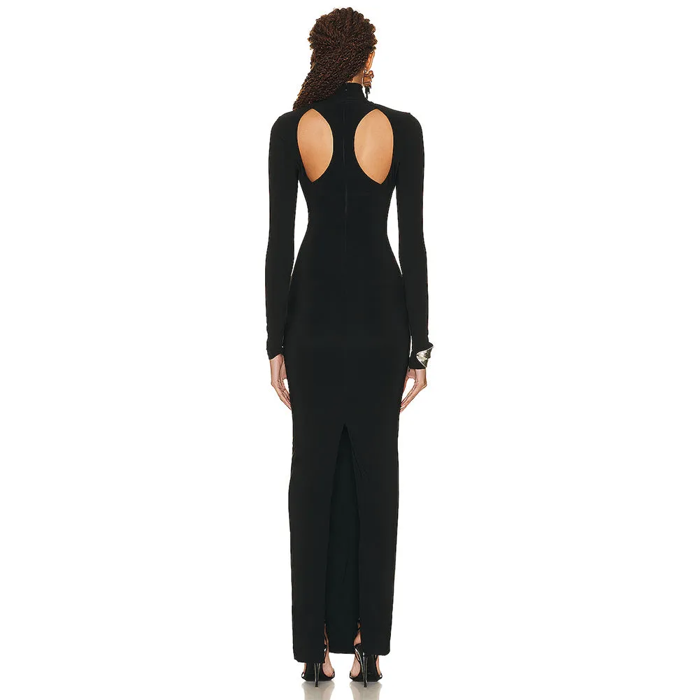 High Neck Hollow Out Maxi Bodycon Dress BD2417