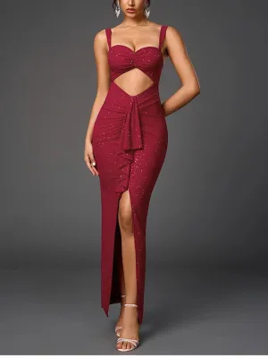 Hollow-Out Sequins Backless Ruffles Dress