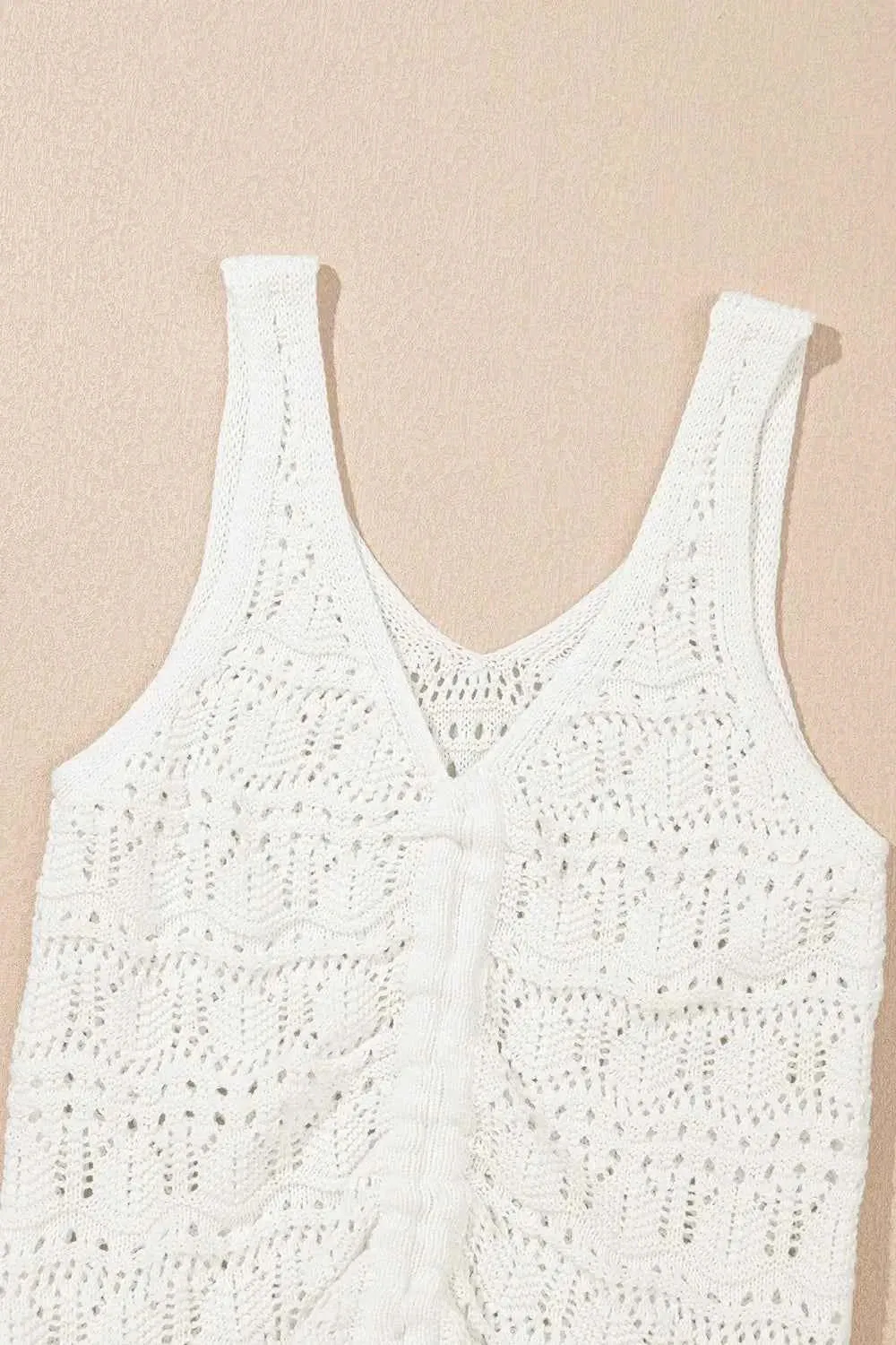 Hollowed Knit Sweater Vest with V Neck and Drawstring