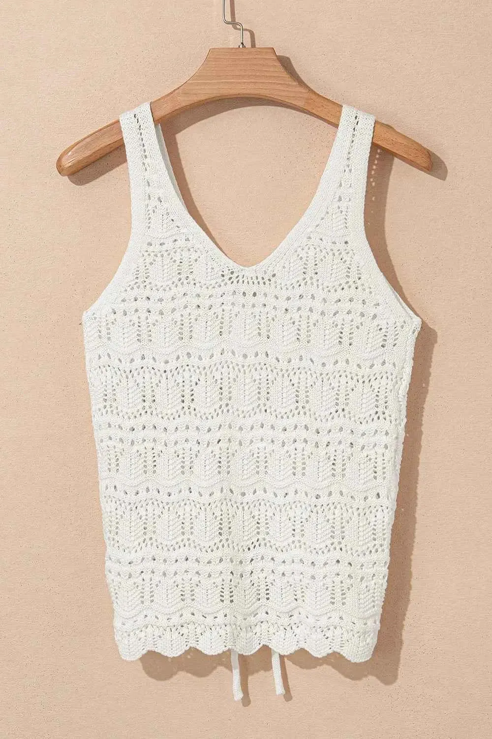 Hollowed Knit Sweater Vest with V Neck and Drawstring