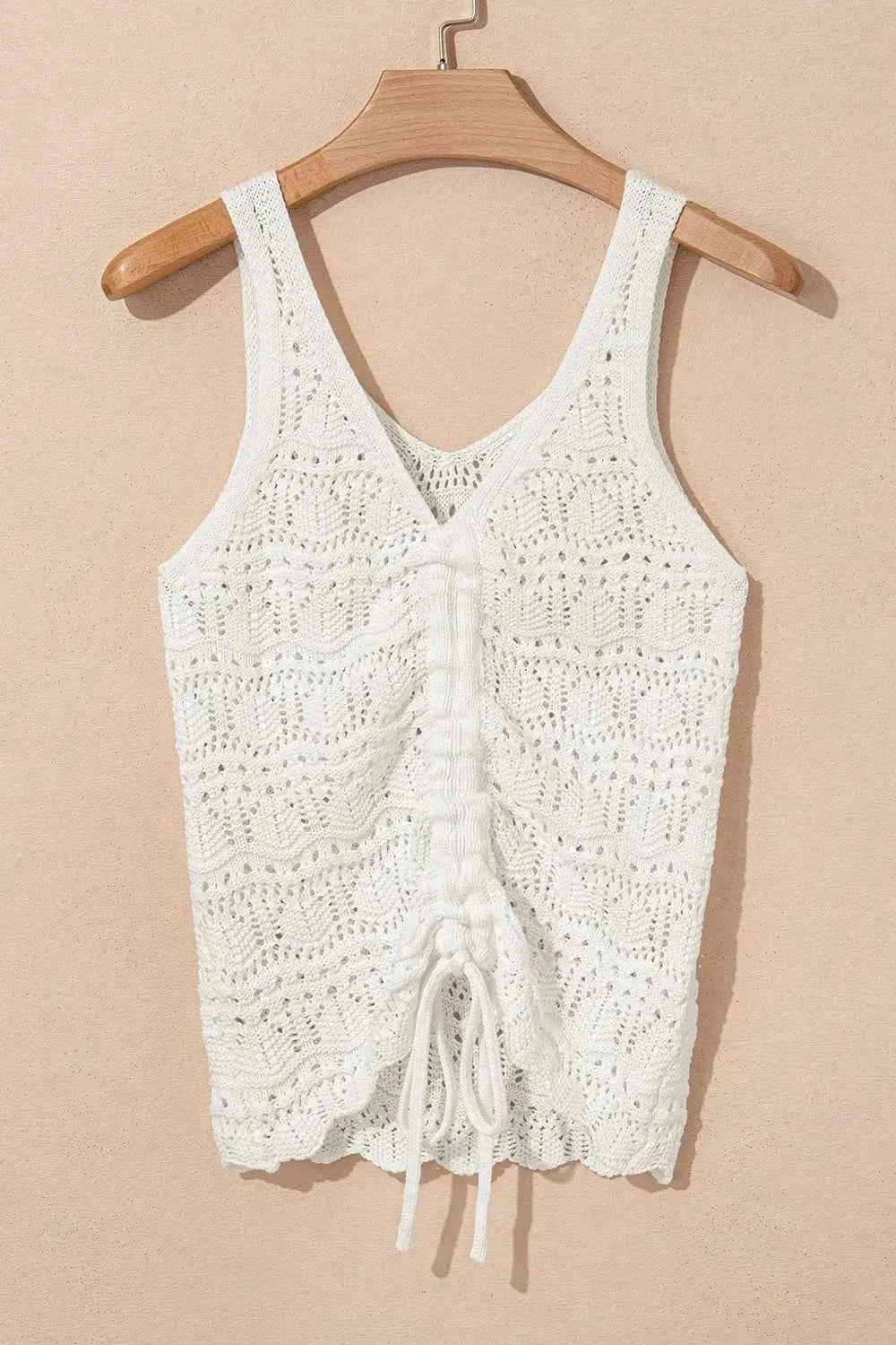 Hollowed Knit Sweater Vest with V Neck and Drawstring