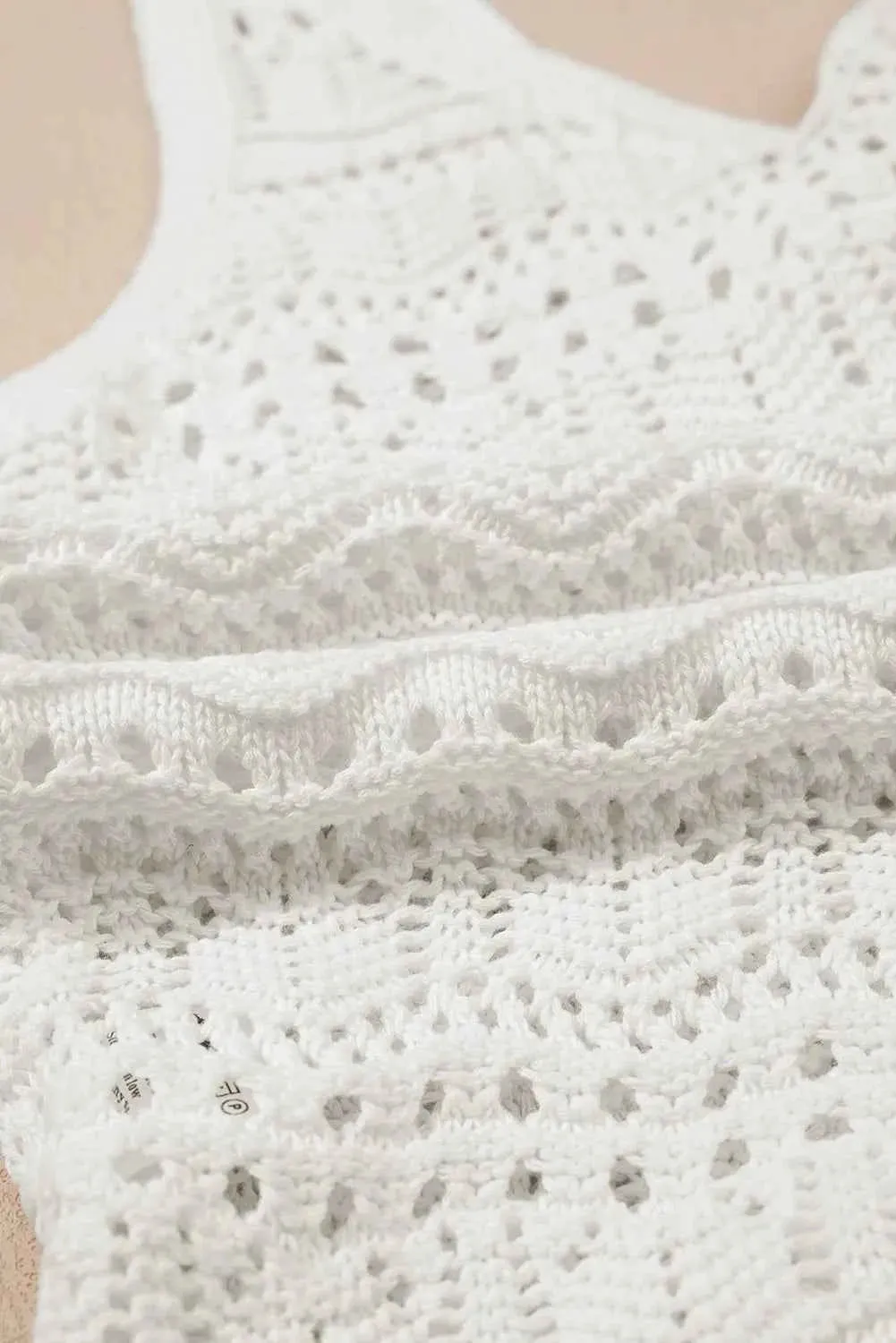 Hollowed Knit Sweater Vest with V Neck and Drawstring