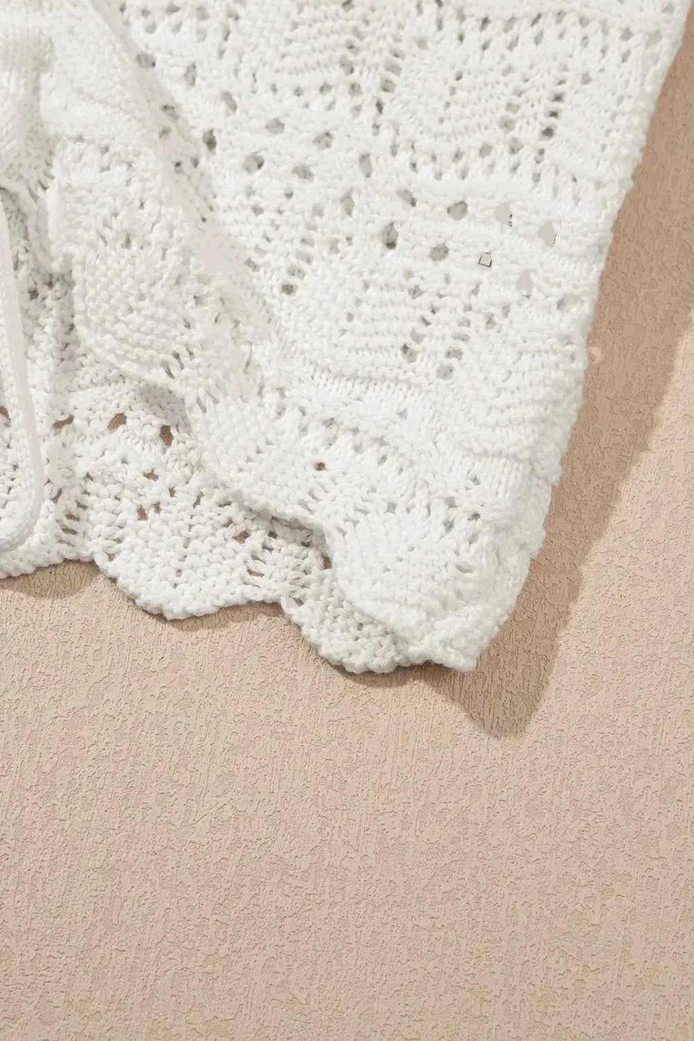 Hollowed Knit Sweater Vest with V Neck and Drawstring