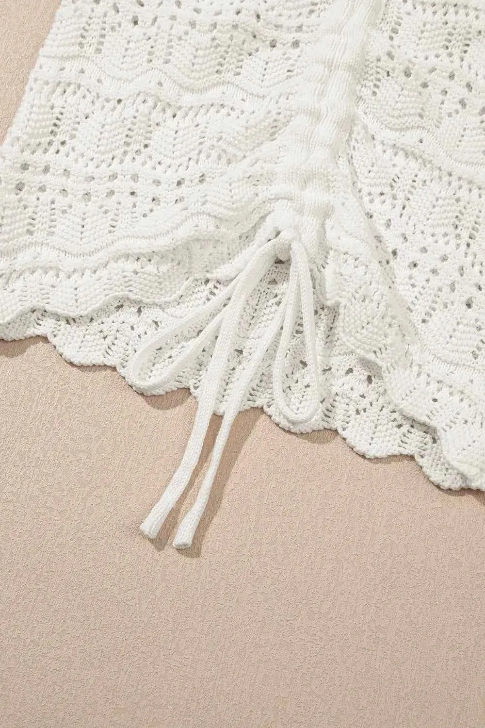 Hollowed Knit Sweater Vest with V Neck and Drawstring
