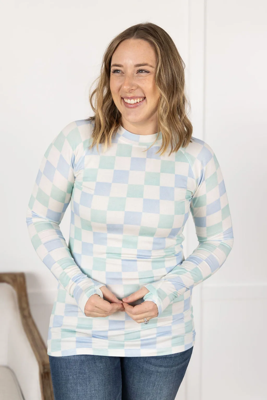 IN STOCK Blair Long Sleeve Top - Blue and Mint Checker MM EXCLUSIVE