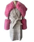 Jayley Bamboo Lyocell Blend Check Faux Fur Coat - Pink