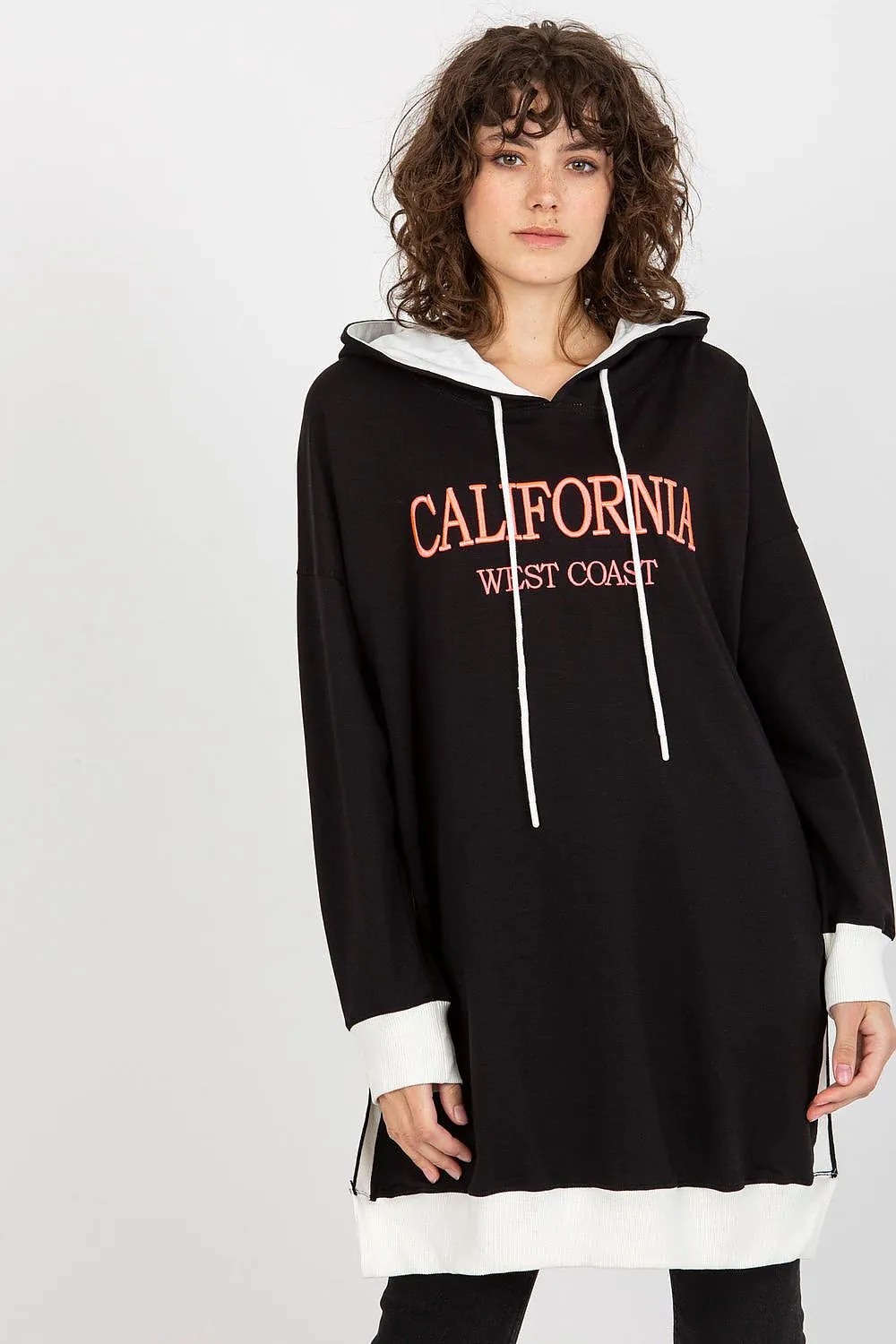 JTDF California Long Casual Sweatshirt with Hood & Side Slits