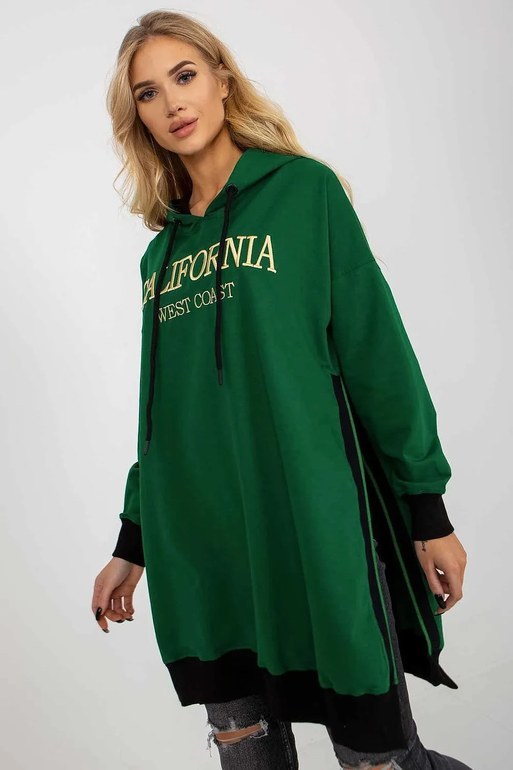 JTDF California Long Casual Sweatshirt with Hood & Side Slits