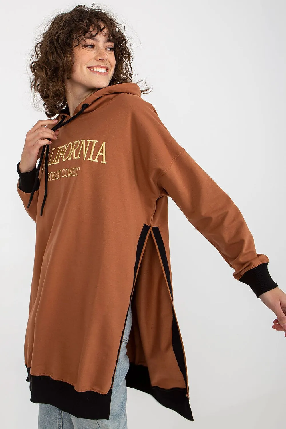 JTDF California Long Casual Sweatshirt with Hood & Side Slits