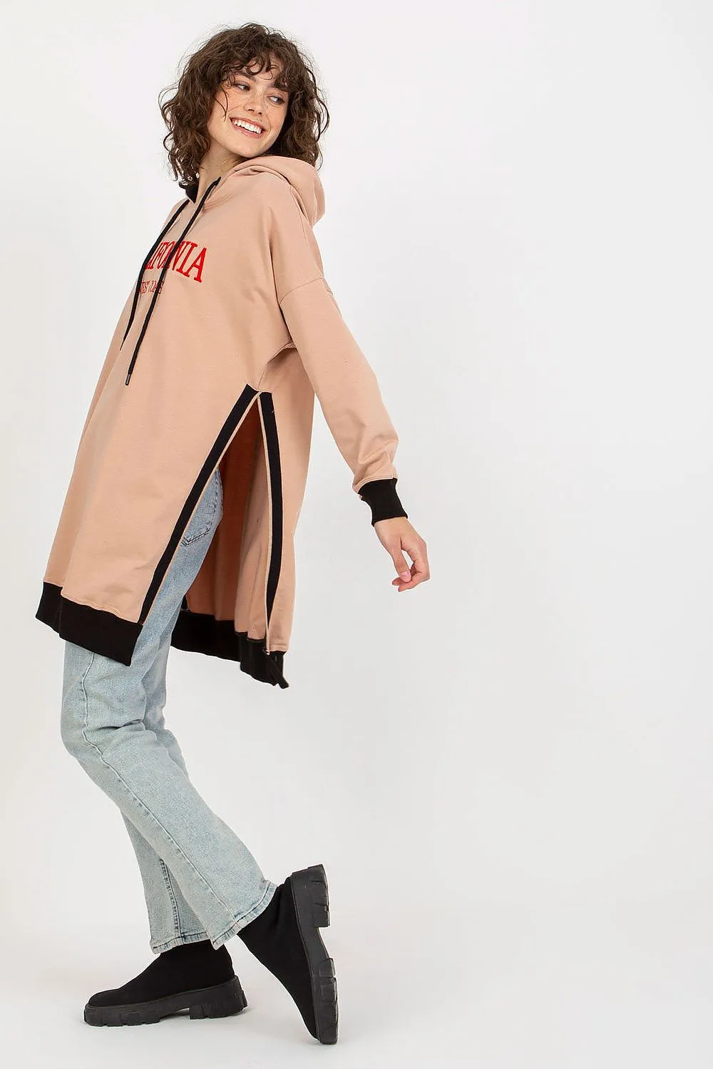 JTDF California Long Casual Sweatshirt with Hood & Side Slits