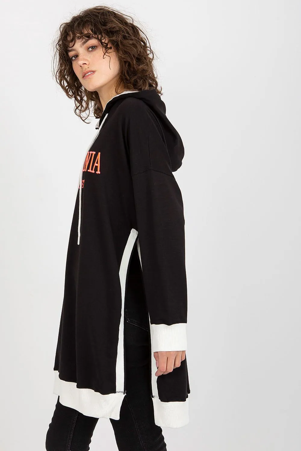 JTDF California Long Casual Sweatshirt with Hood & Side Slits