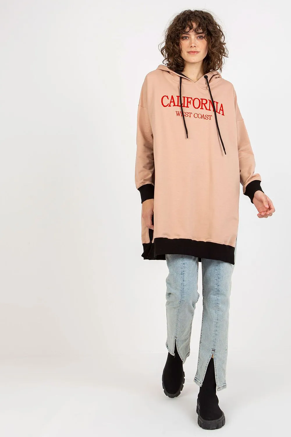 JTDF California Long Casual Sweatshirt with Hood & Side Slits